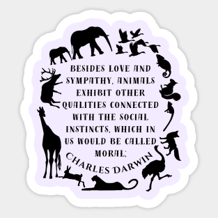 Charles Darwin  quote: Besides love and sympathy, animals exhibit other qualities connected with the social instincts, which in us would be called moral; Sticker